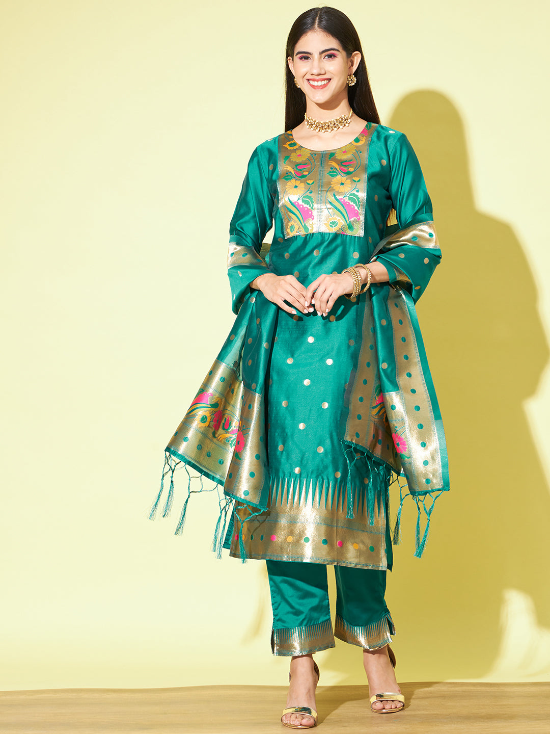 VredeVogel Cotton Silk Jacquard Kurta Pant With Banarasi Silk dupatta