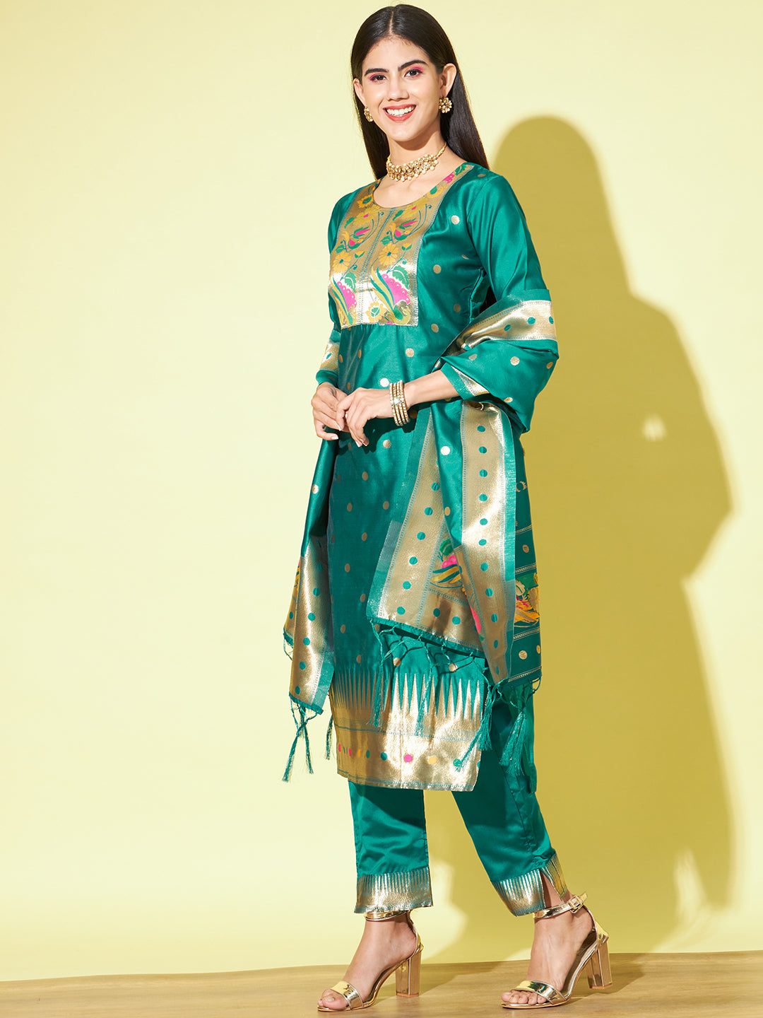 VredeVogel Cotton Silk Jacquard Kurta Pant With Banarasi Silk dupatta