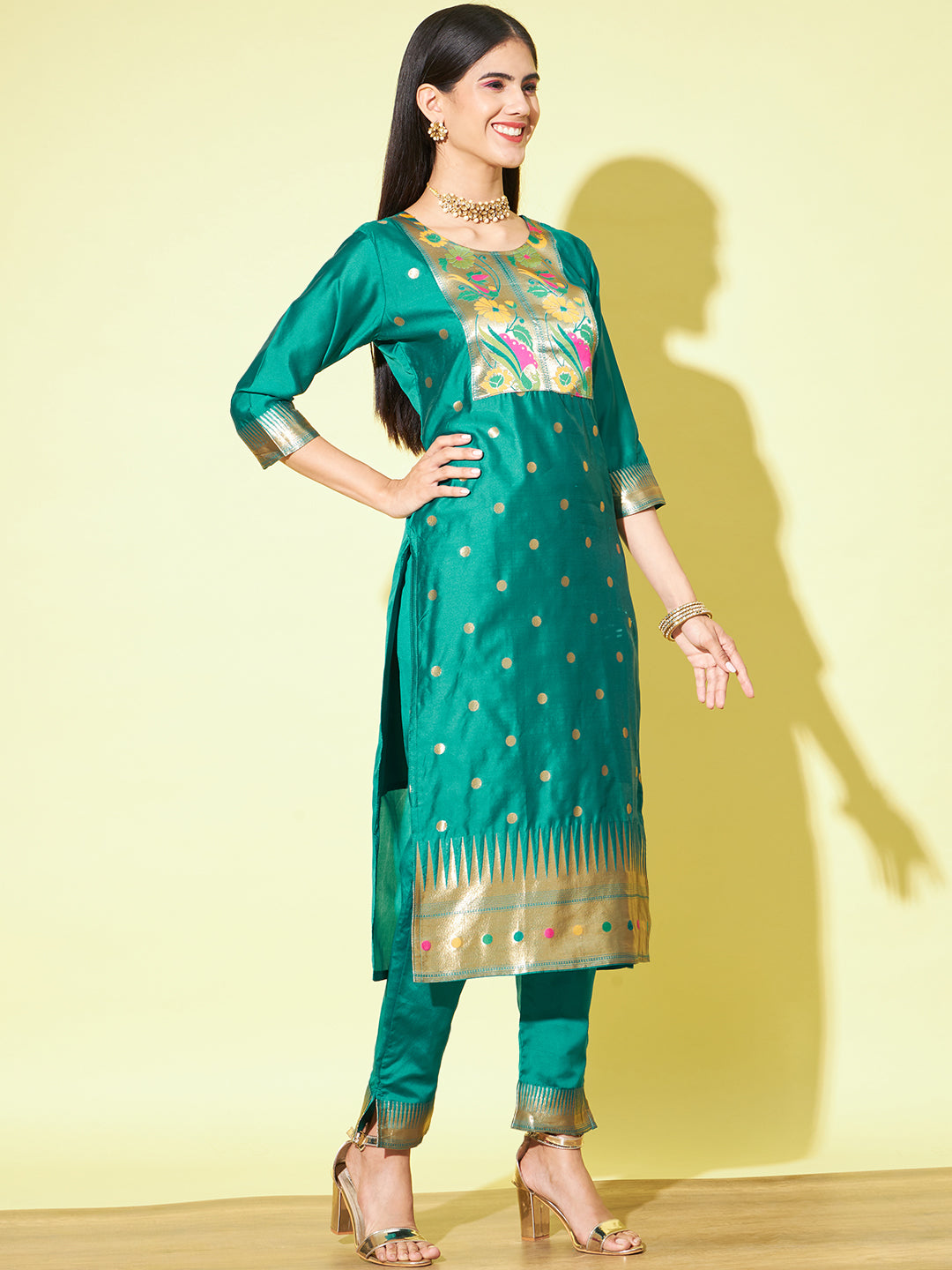 VredeVogel Cotton Silk Jacquard Kurta Pant With Banarasi Silk dupatta