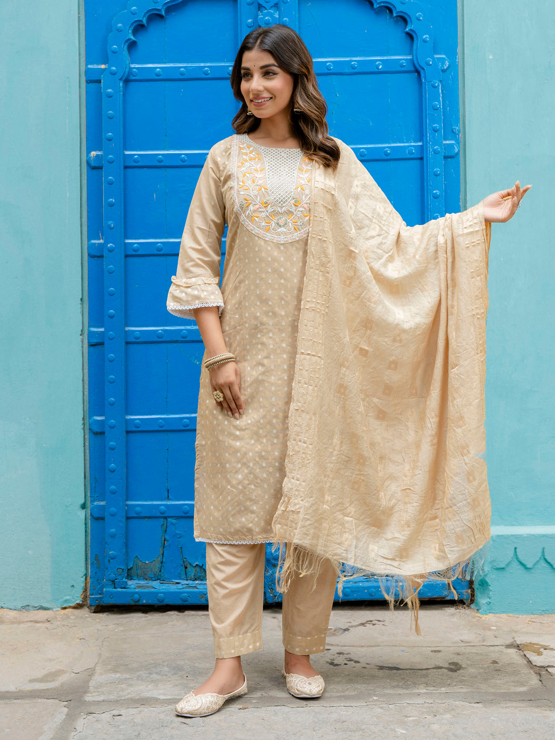 Varnika Chanderi Silk Kurta Set: Coding Embroidery, Party Wear Elegance
