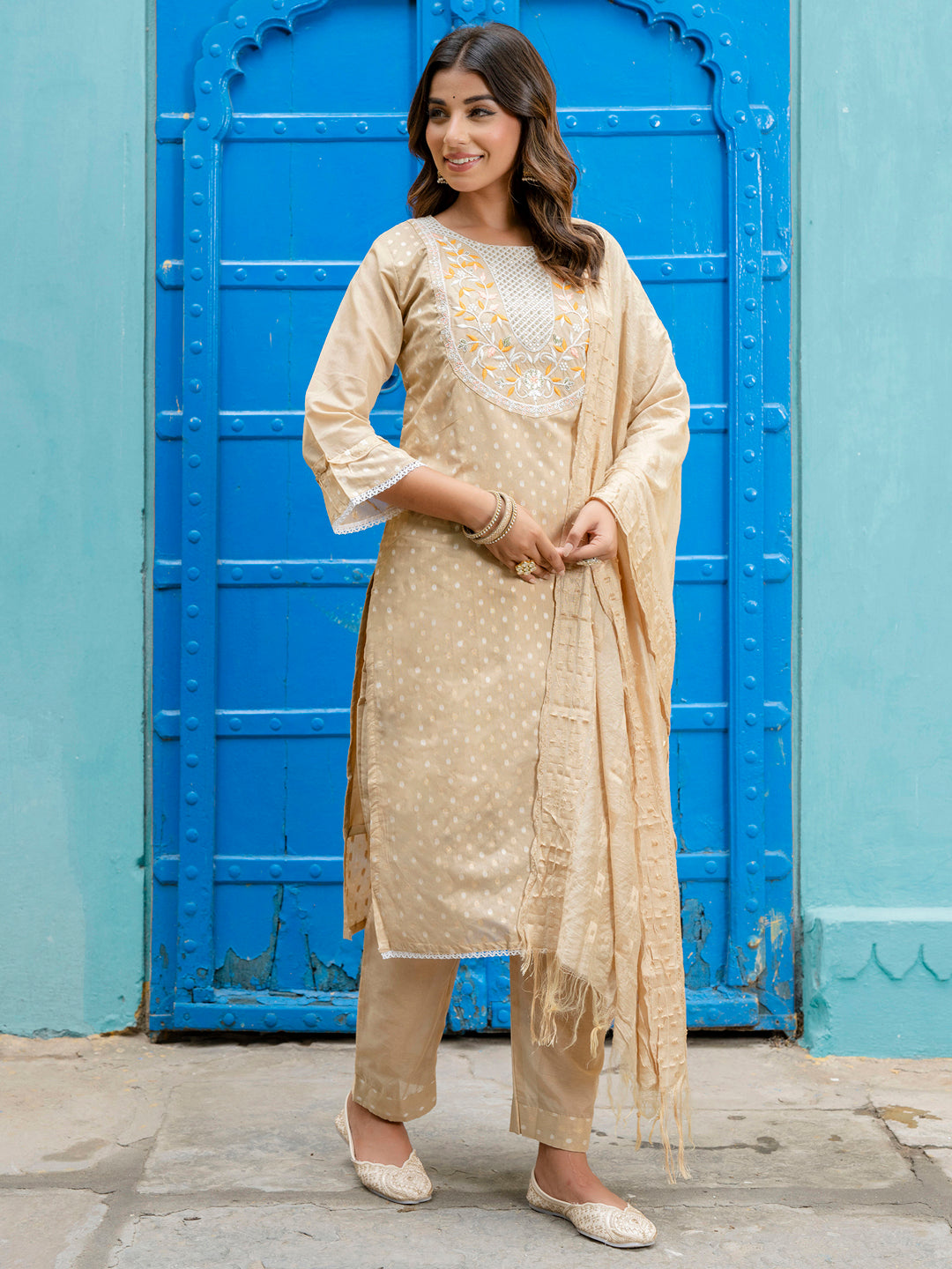 Varnika Chanderi Silk Kurta Set: Coding Embroidery, Party Wear Elegance