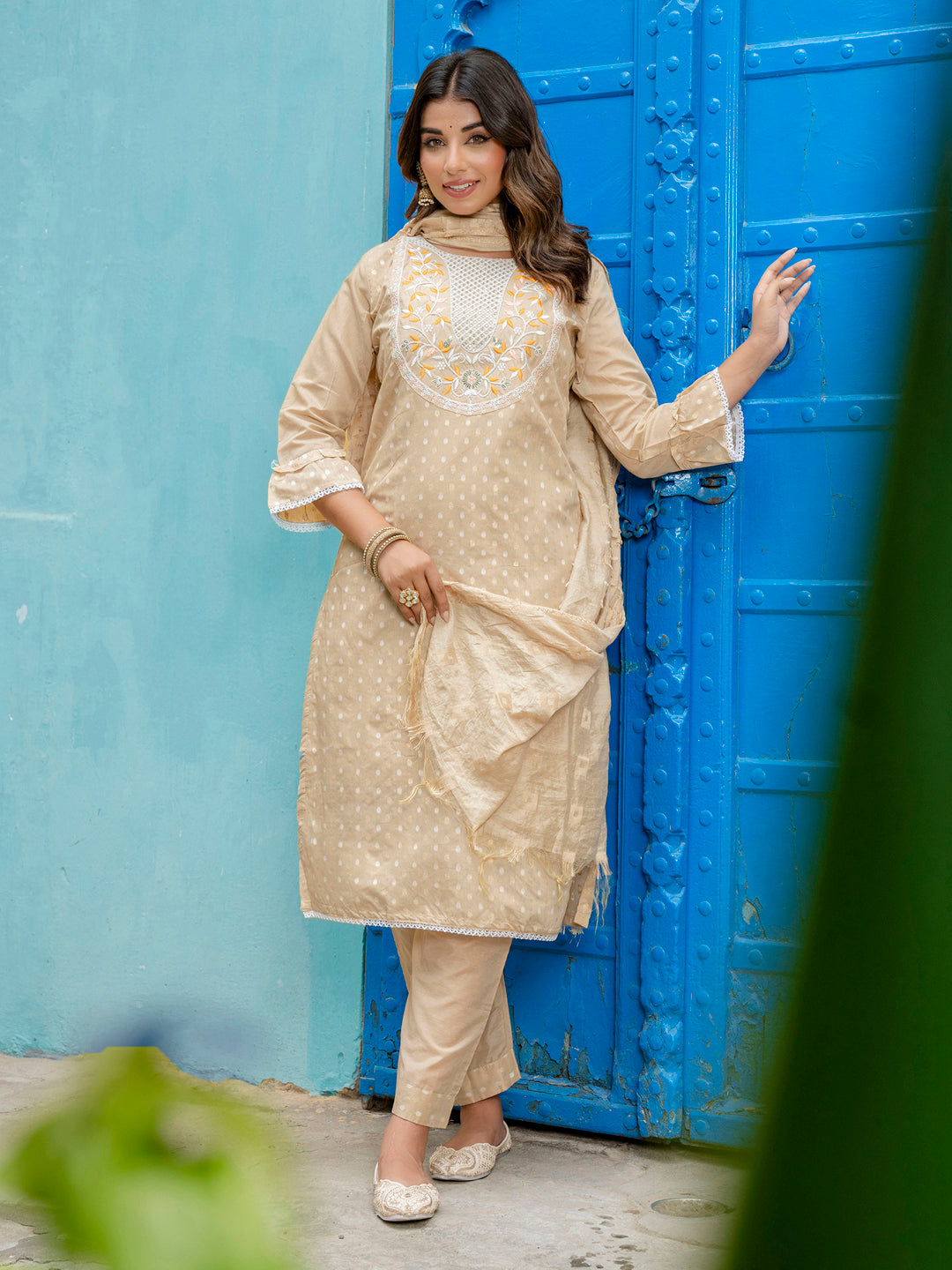 Varnika Chanderi Silk Kurta Set: Coding Embroidery, Party Wear Elegance