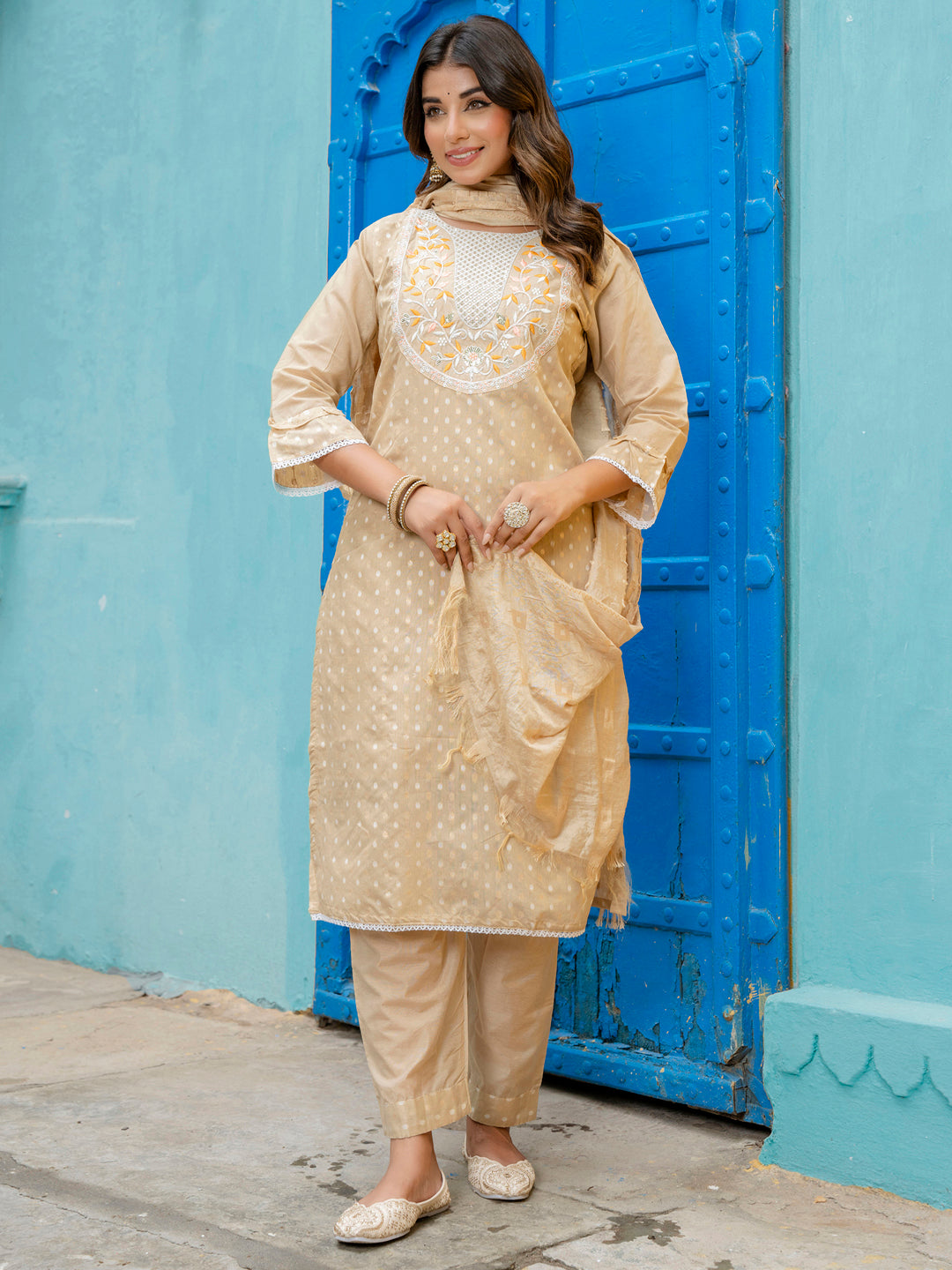 Varnika Chanderi Silk Kurta Set: Coding Embroidery, Party Wear Elegance