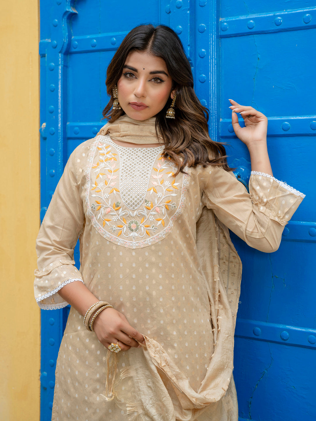 Varnika Chanderi Silk Kurta Set: Coding Embroidery, Party Wear Elegance