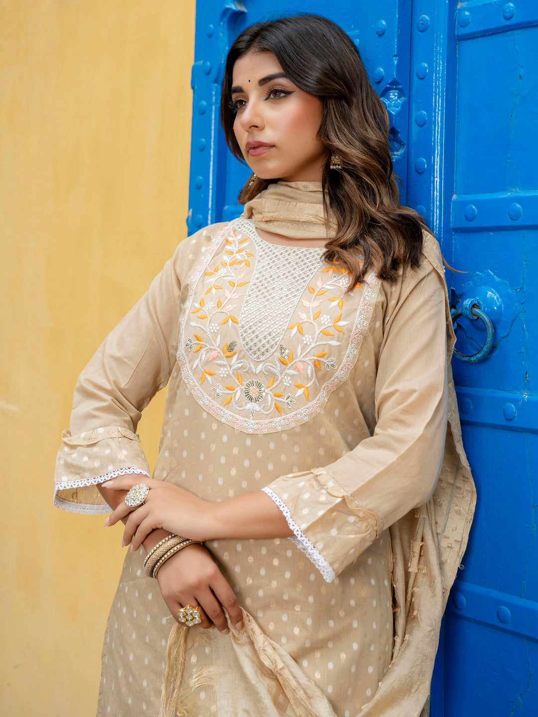 Varnika Chanderi Silk Kurta Set: Coding Embroidery, Party Wear Elegance