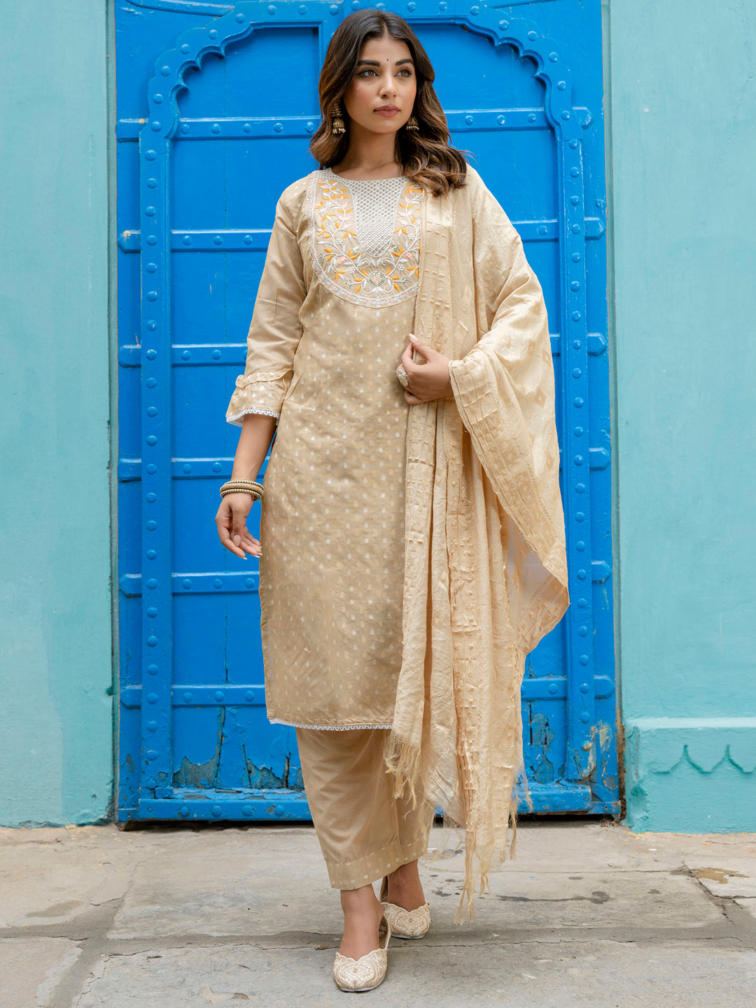 Varnika Chanderi Silk Kurta Set: Coding Embroidery, Party Wear Elegance