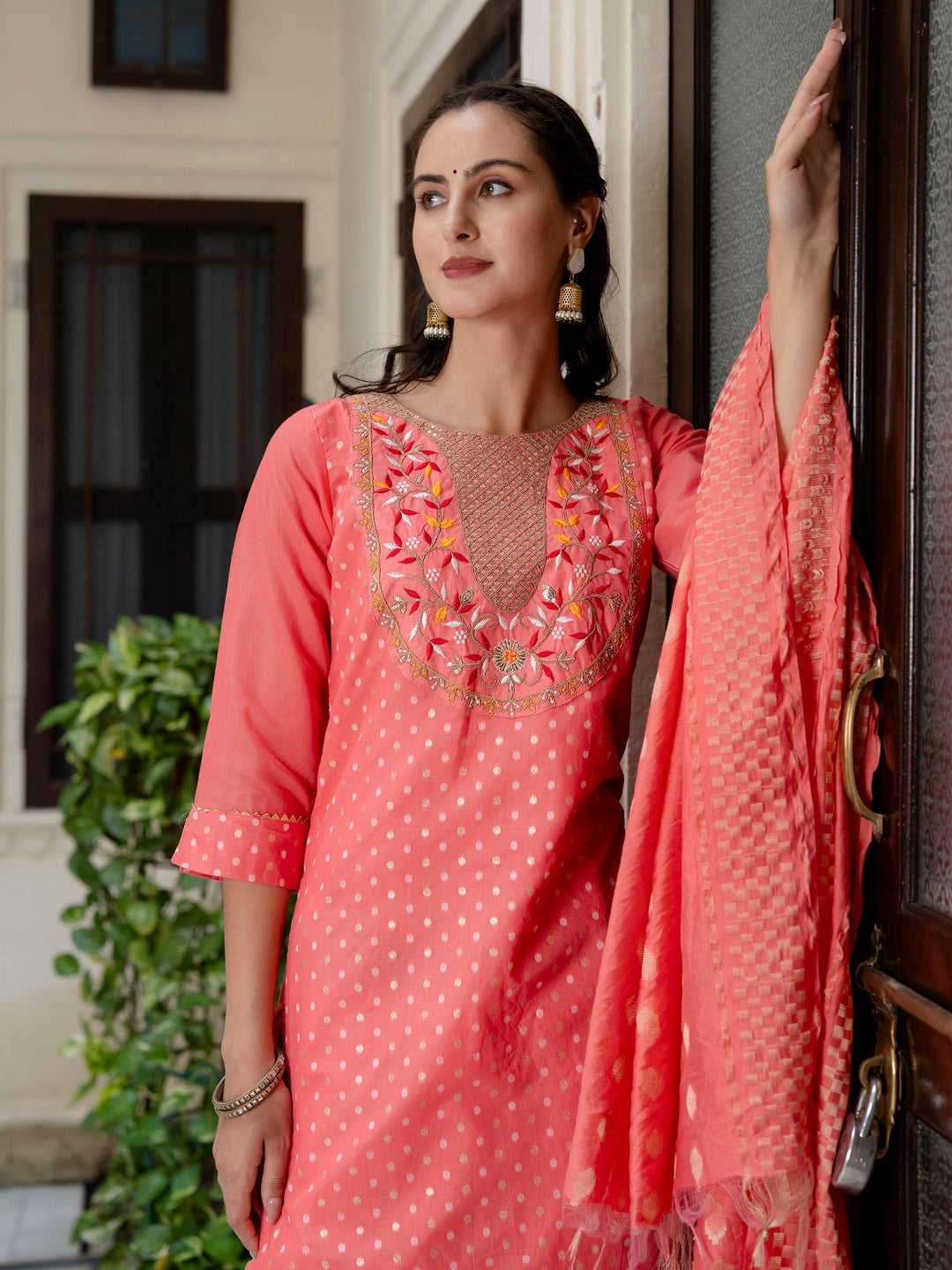 Varnika Chanderi Silk Kurta Set: Coding Embroidery, Party Wear Elegance