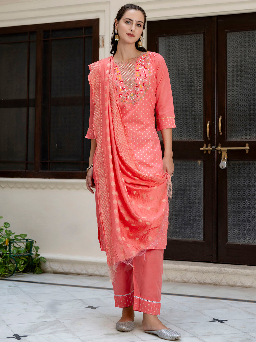 Varnika Chanderi Silk Kurta Set: Coding Embroidery, Party Wear Elegance