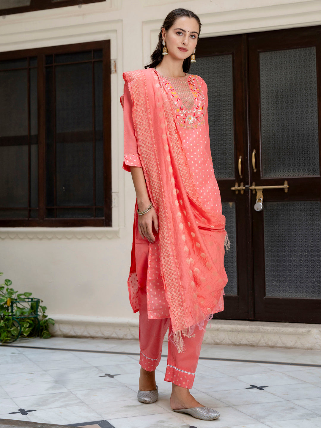 Varnika Chanderi Silk Kurta Set: Coding Embroidery, Party Wear Elegance