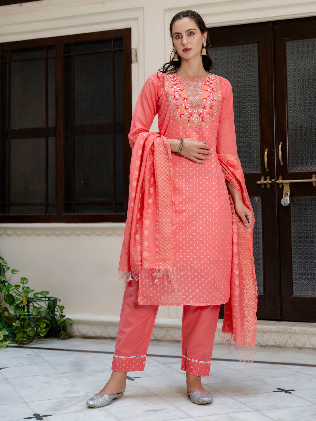 Varnika Chanderi Silk Kurta Set: Coding Embroidery, Party Wear Elegance