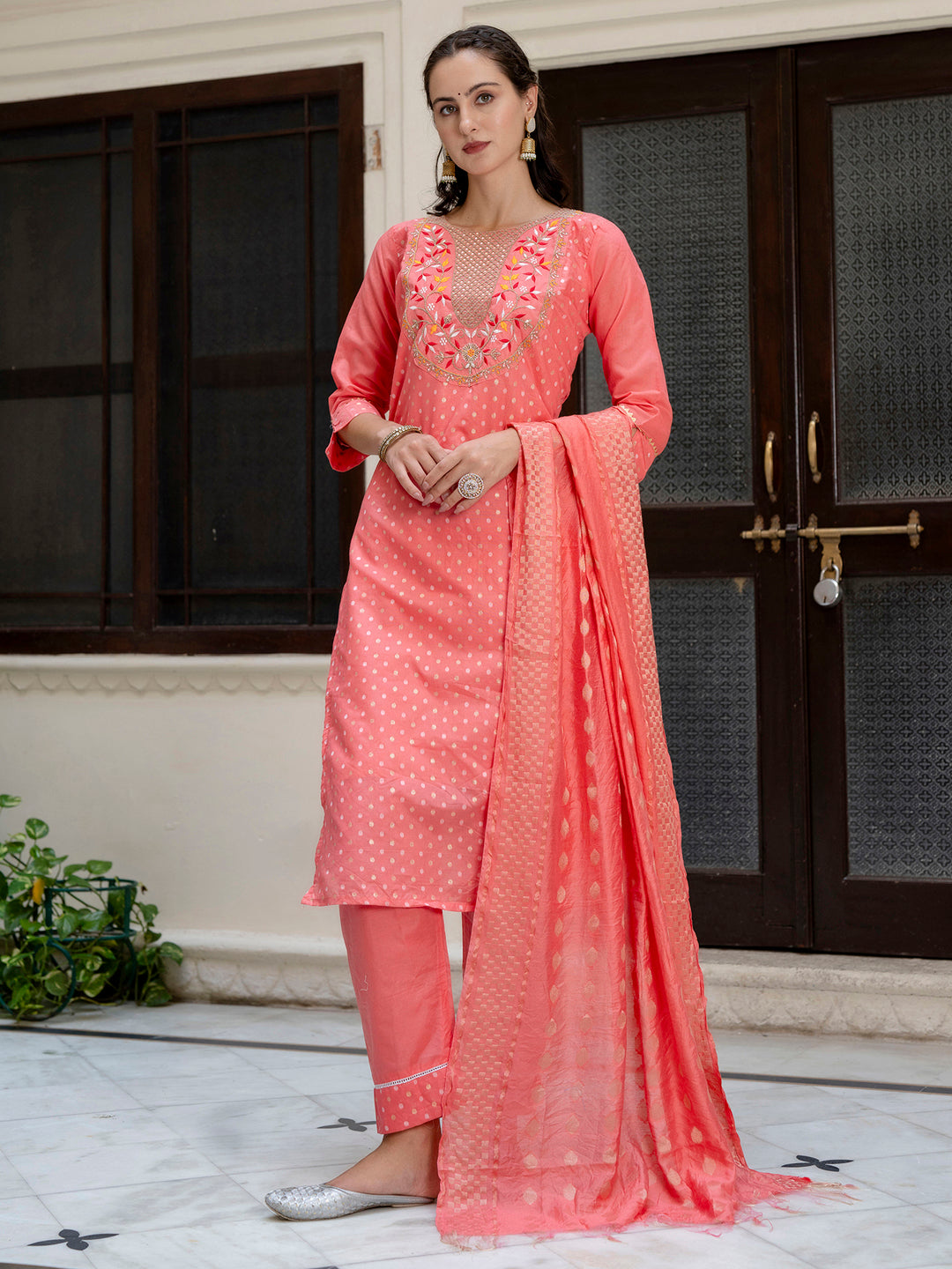 Varnika Chanderi Silk Kurta Set: Coding Embroidery, Party Wear Elegance