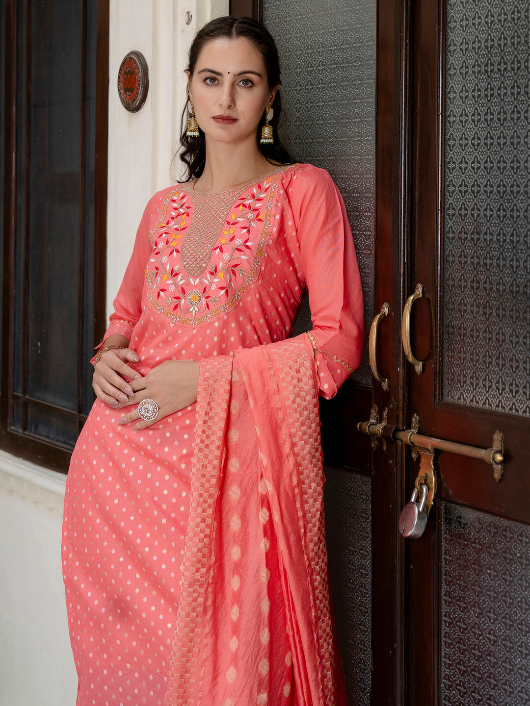 Varnika Chanderi Silk Kurta Set: Coding Embroidery, Party Wear Elegance