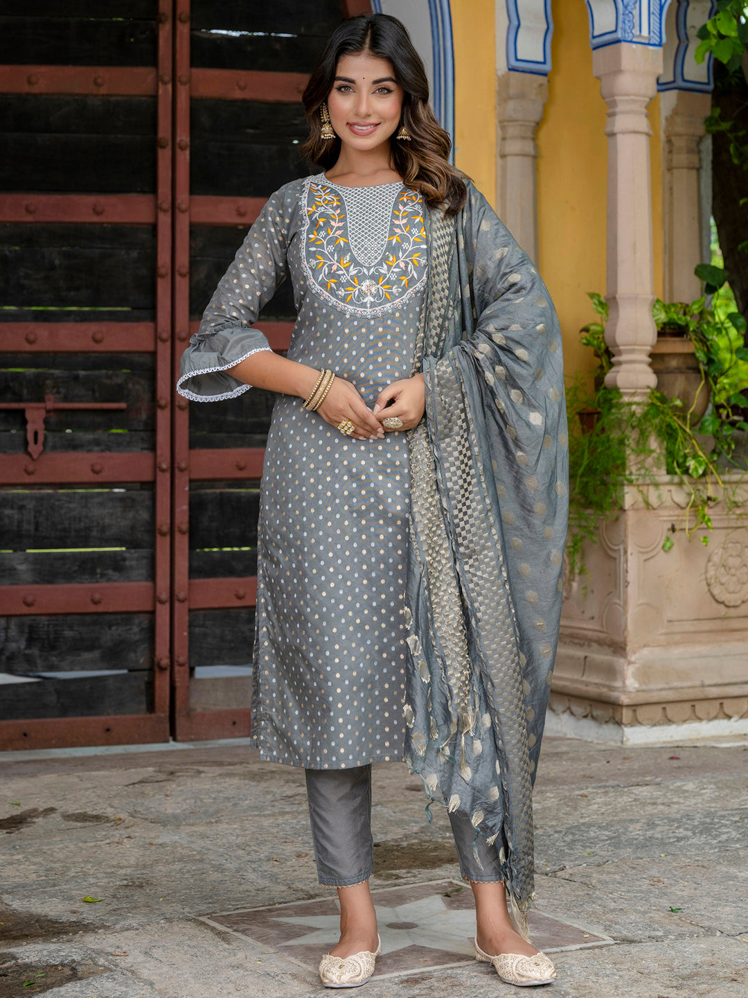Varnika Chanderi Silk Kurta Set: Coding Embroidery, Party Wear Elegance