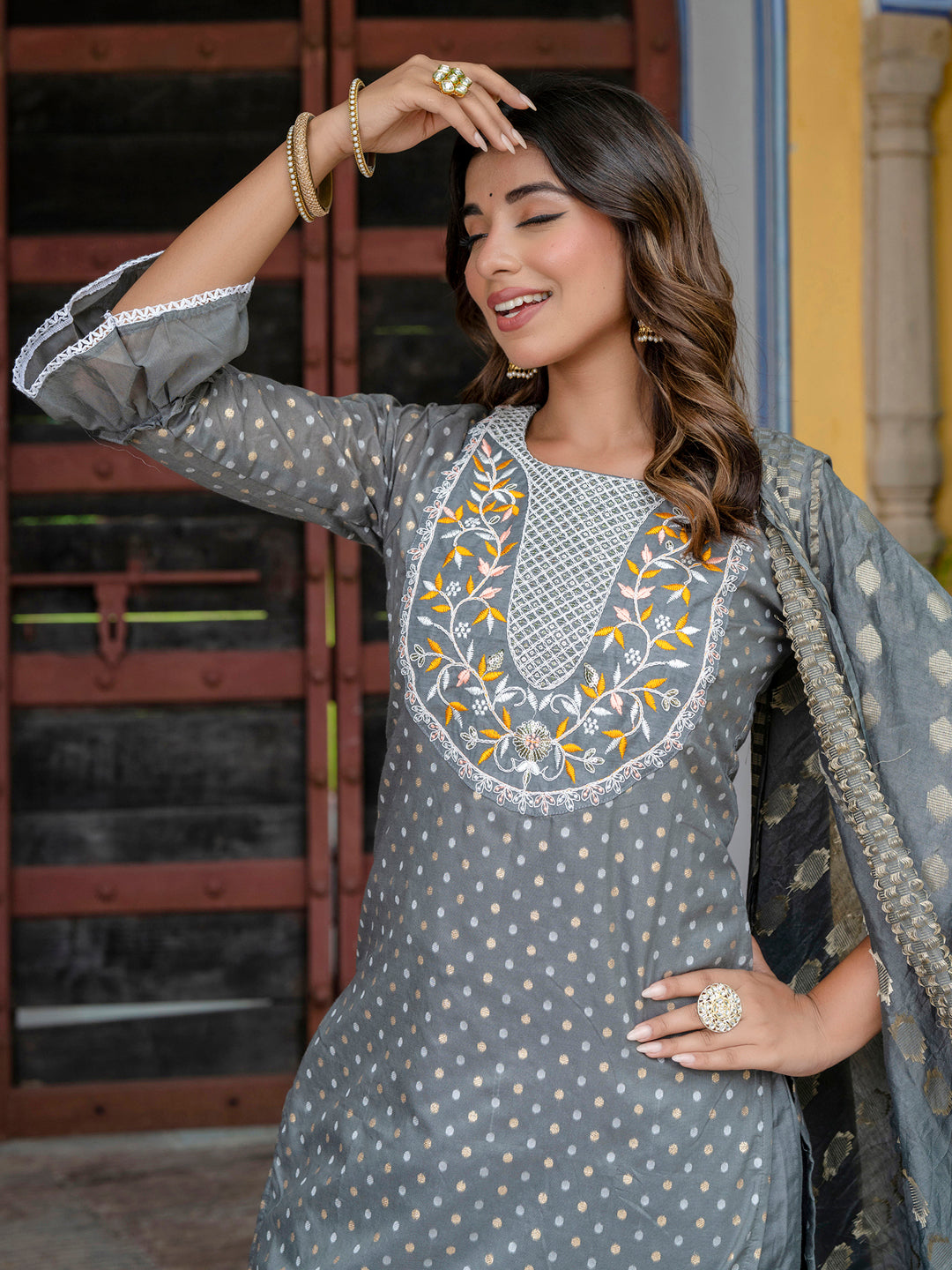 Varnika Chanderi Silk Kurta Set: Coding Embroidery, Party Wear Elegance