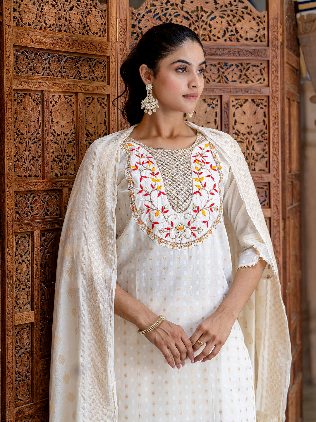 Varnika Chanderi Silk Kurta Set: Coding Embroidery, Party Wear Elegance