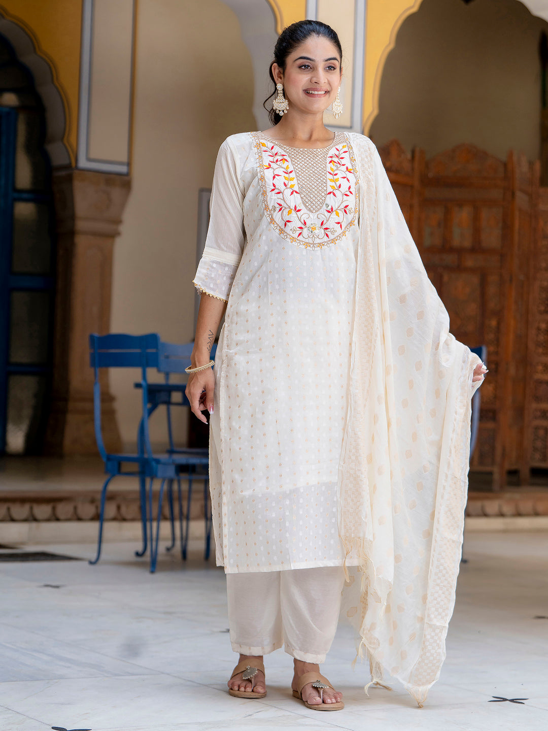 Varnika Chanderi Silk Kurta Set: Coding Embroidery, Party Wear Elegance