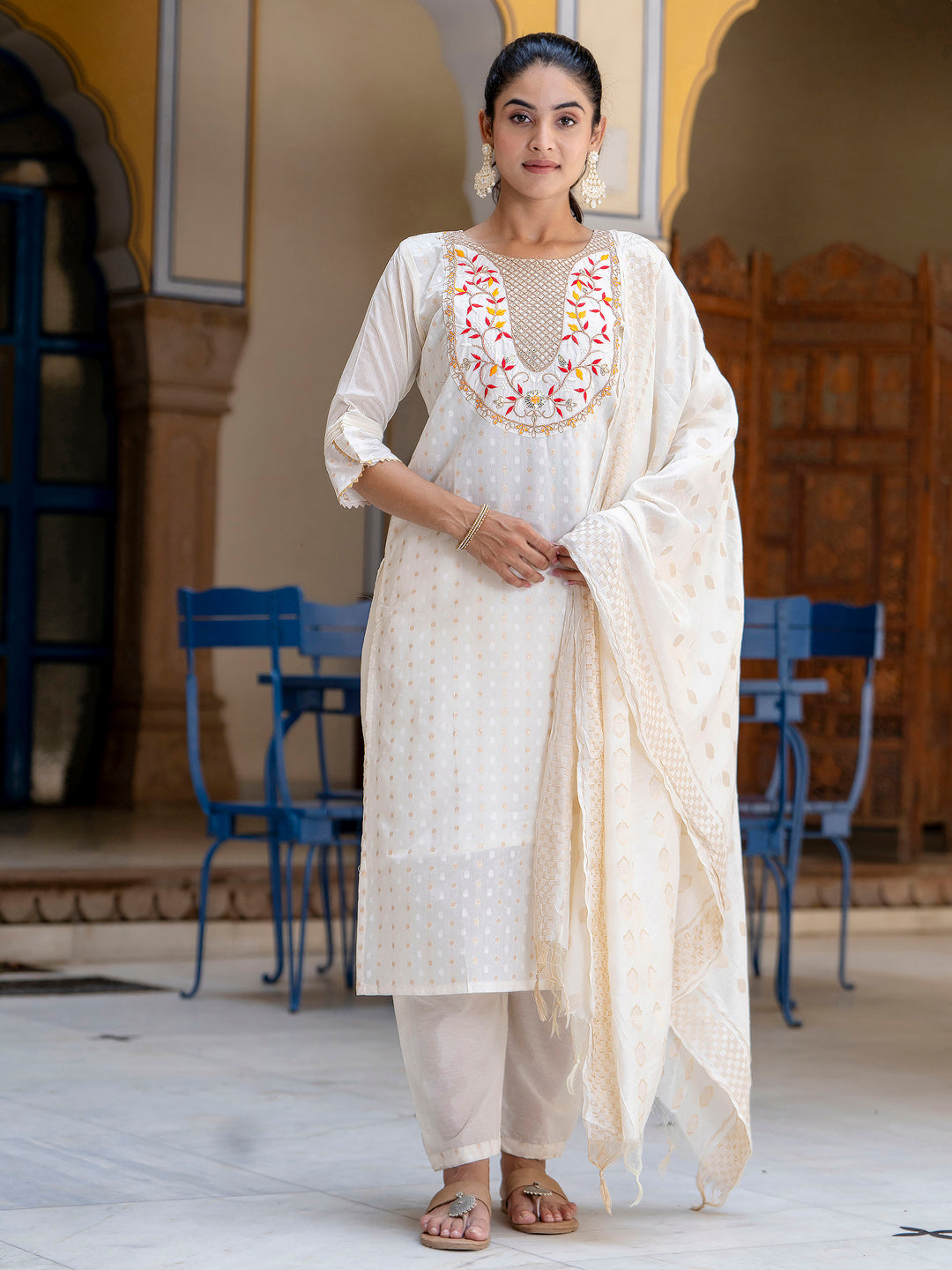 Varnika Chanderi Silk Kurta Set: Coding Embroidery, Party Wear Elegance