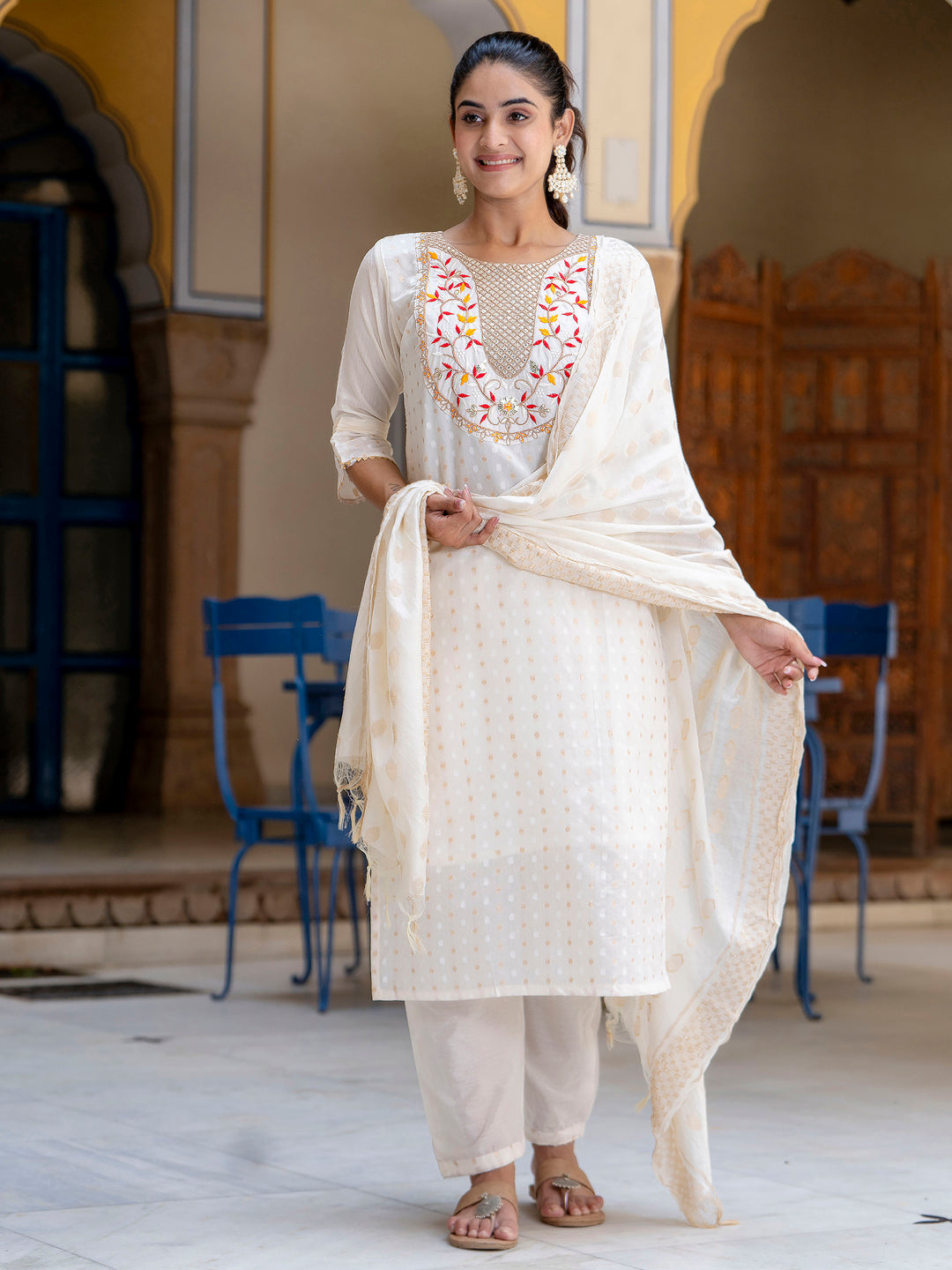 Varnika Chanderi Silk Kurta Set: Coding Embroidery, Party Wear Elegance