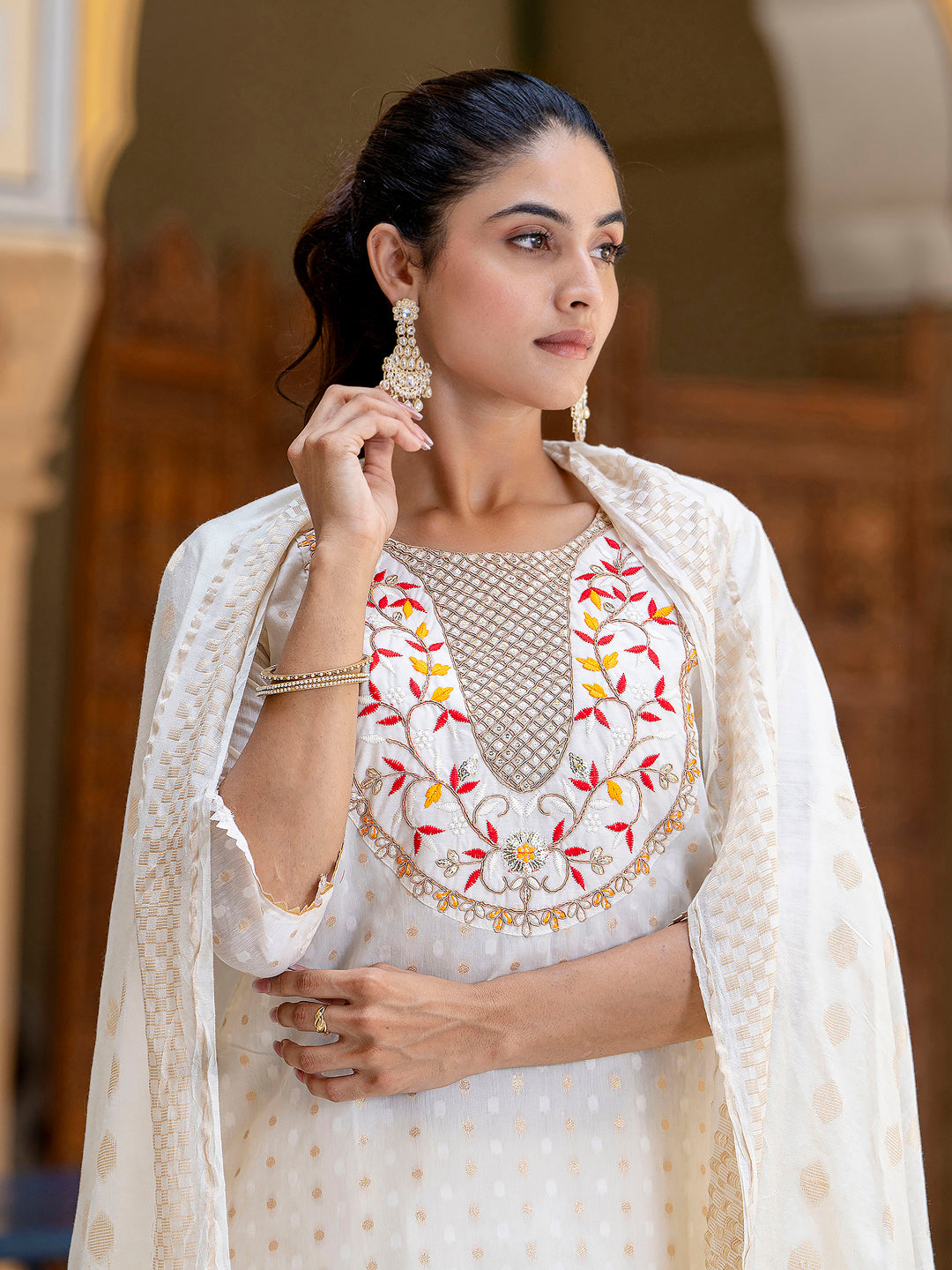 Varnika Chanderi Silk Kurta Set: Coding Embroidery, Party Wear Elegance