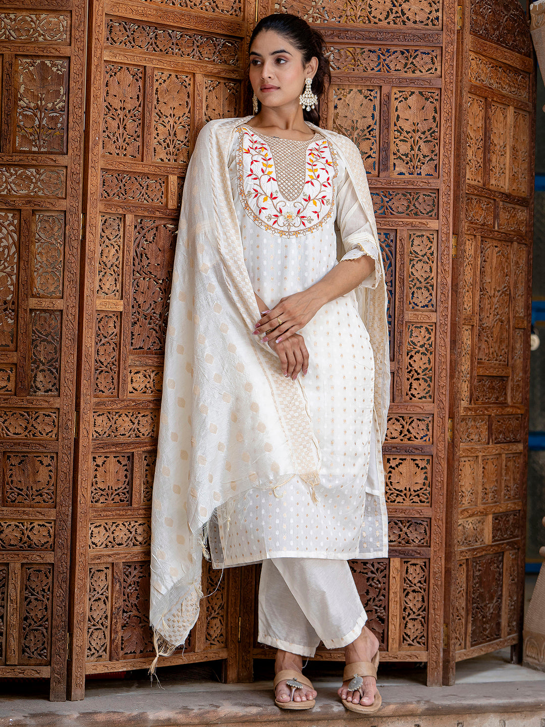 Varnika Chanderi Silk Kurta Set: Coding Embroidery, Party Wear Elegance