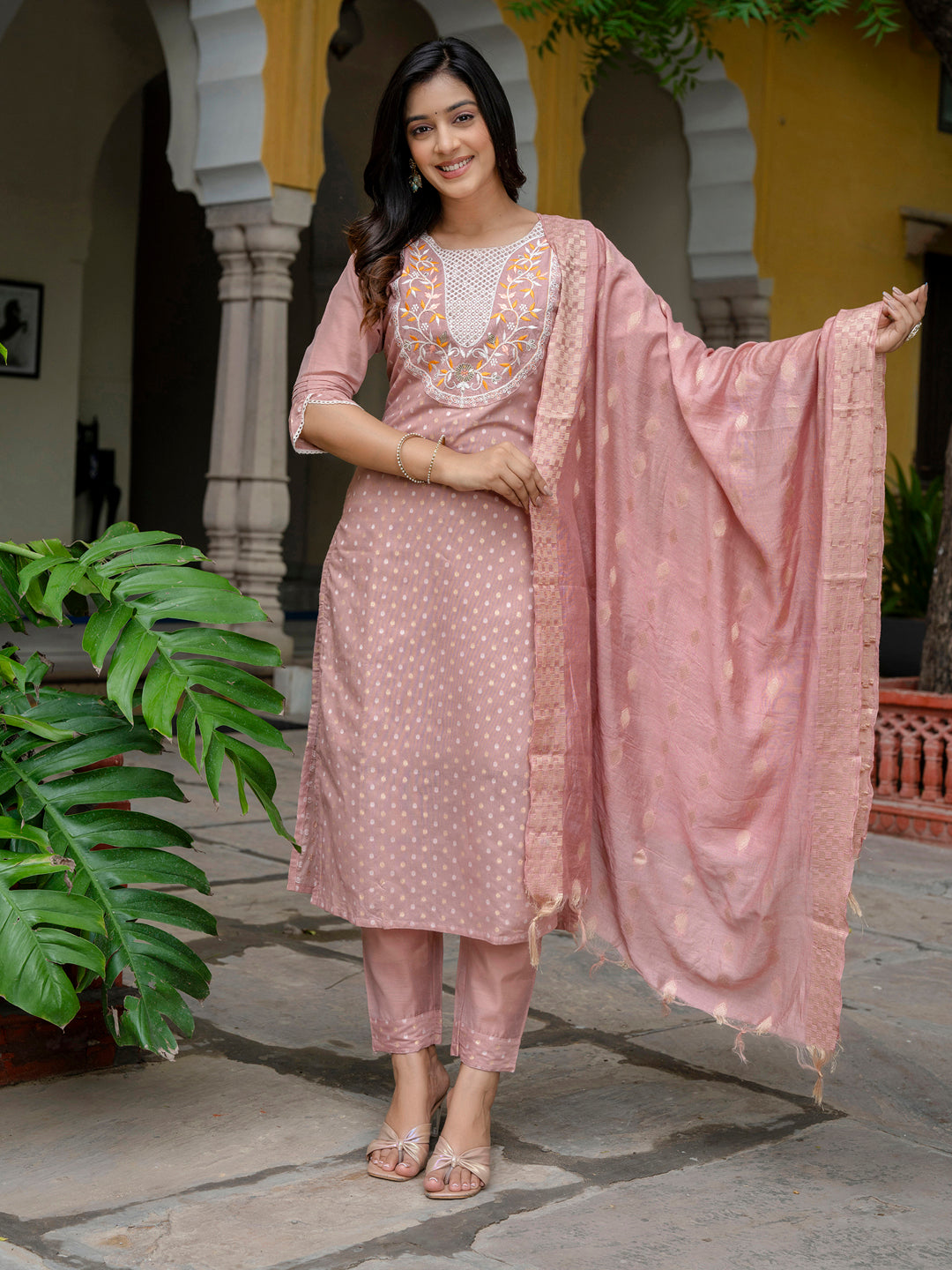 Varnika Chanderi Silk Kurta Set: Coding Embroidery, Party Wear Elegance
