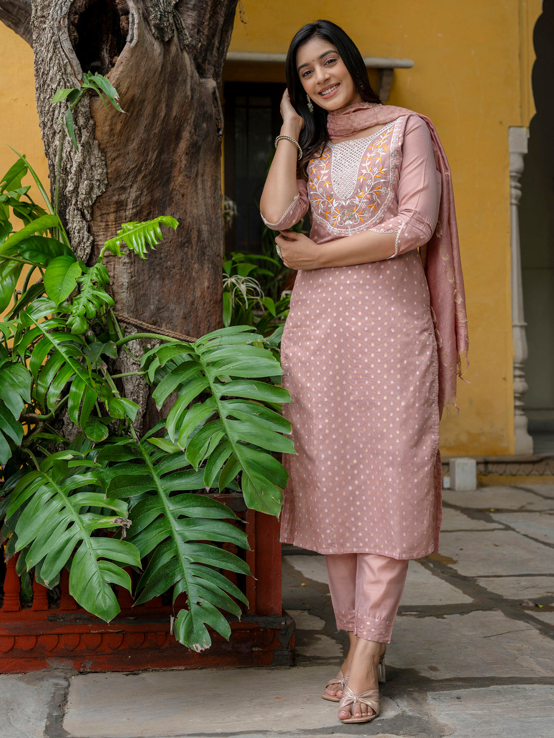 Varnika Chanderi Silk Kurta Set: Coding Embroidery, Party Wear Elegance