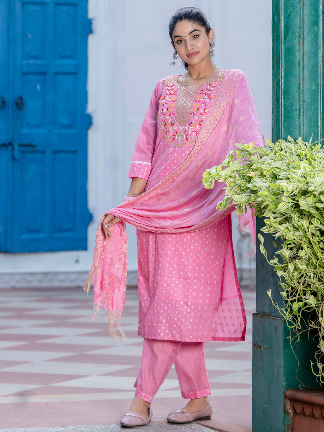 Varnika Chanderi Silk Kurta Set: Coding Embroidery, Party Wear Elegance