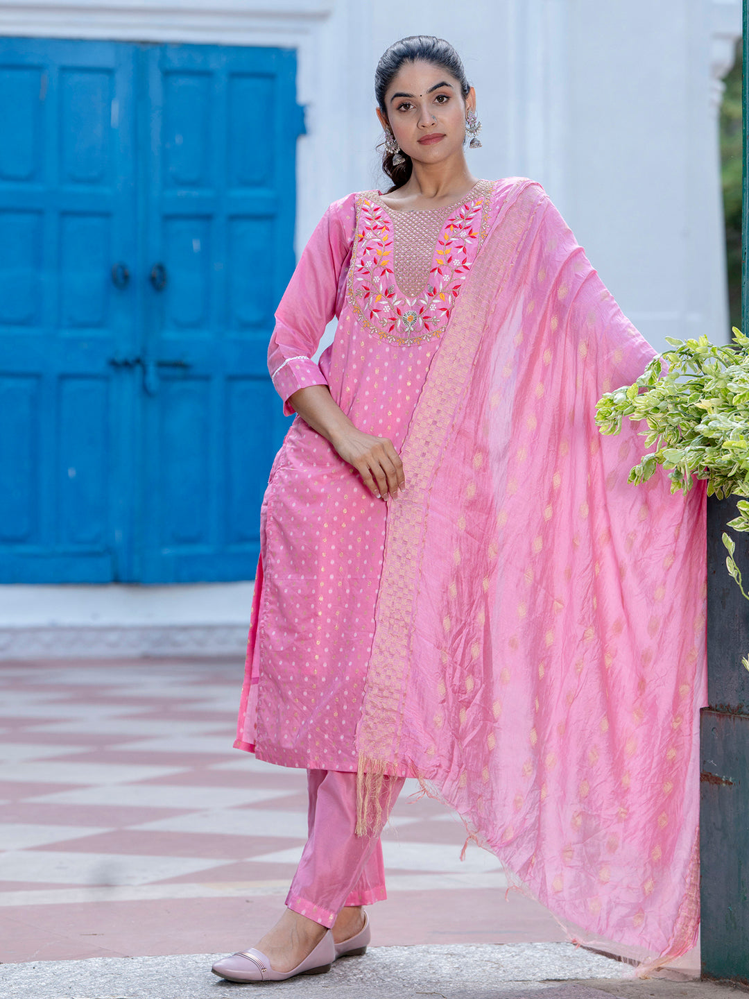 Varnika Chanderi Silk Kurta Set: Coding Embroidery, Party Wear Elegance