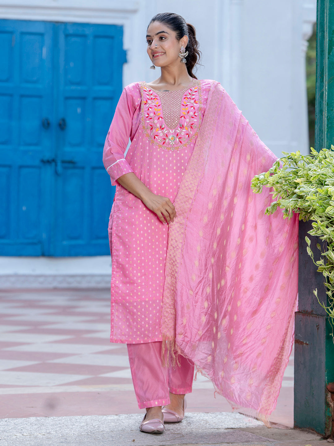 Varnika Chanderi Silk Kurta Set: Coding Embroidery, Party Wear Elegance