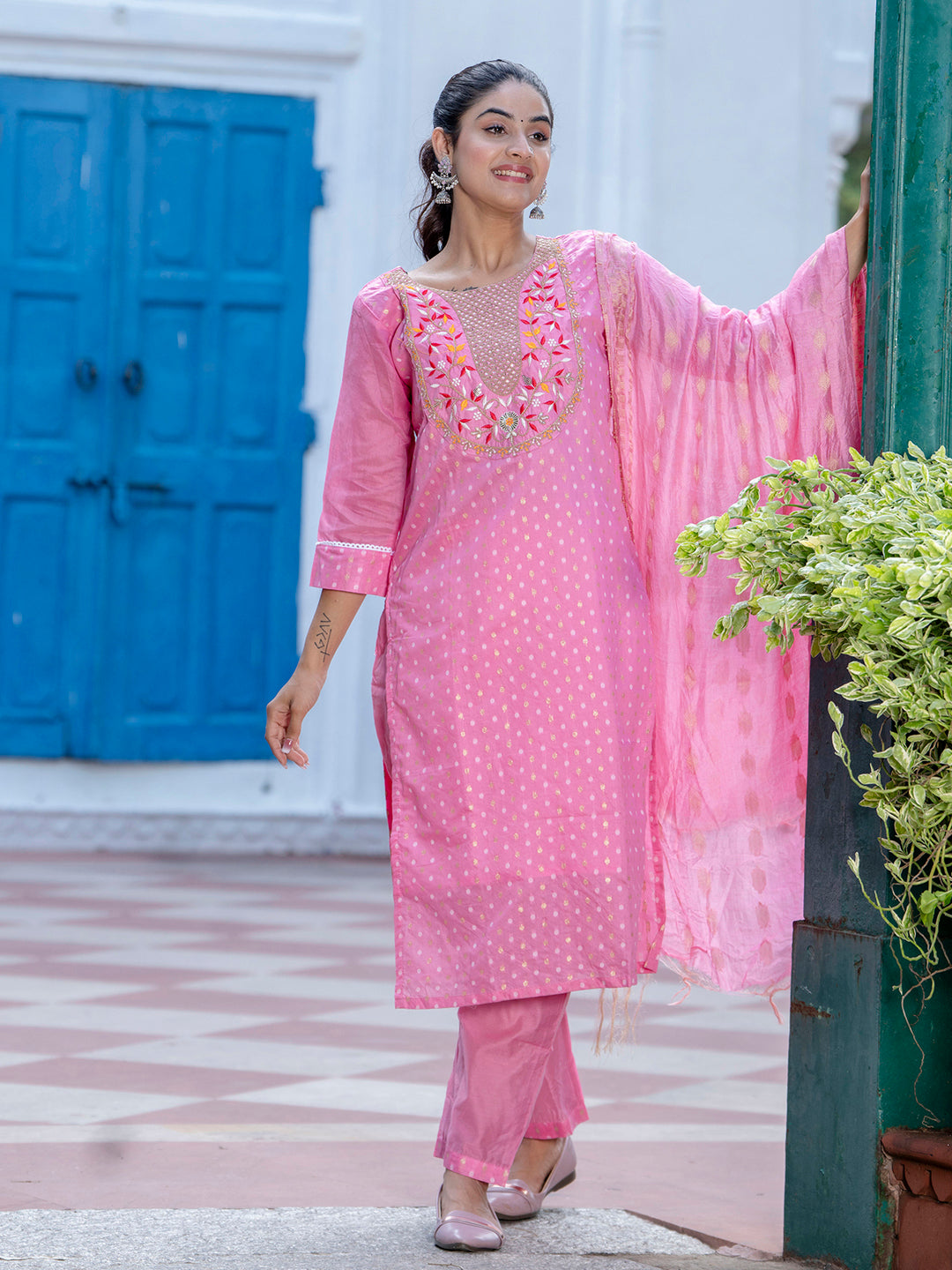 Varnika Chanderi Silk Kurta Set: Coding Embroidery, Party Wear Elegance