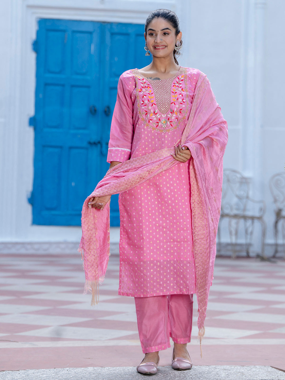 Varnika Chanderi Silk Kurta Set: Coding Embroidery, Party Wear Elegance