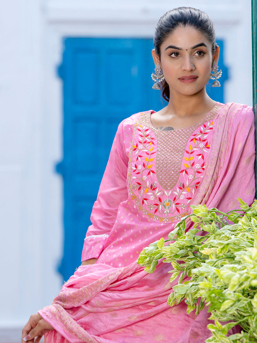 Varnika Chanderi Silk Kurta Set: Coding Embroidery, Party Wear Elegance