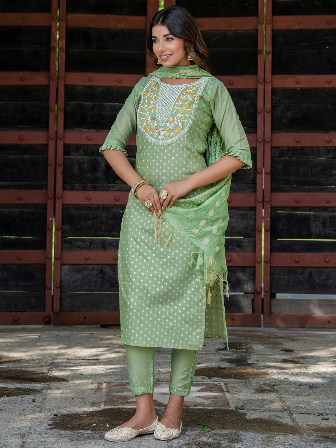Varnika Chanderi Silk Kurta Set: Coding Embroidery, Party Wear Elegance
