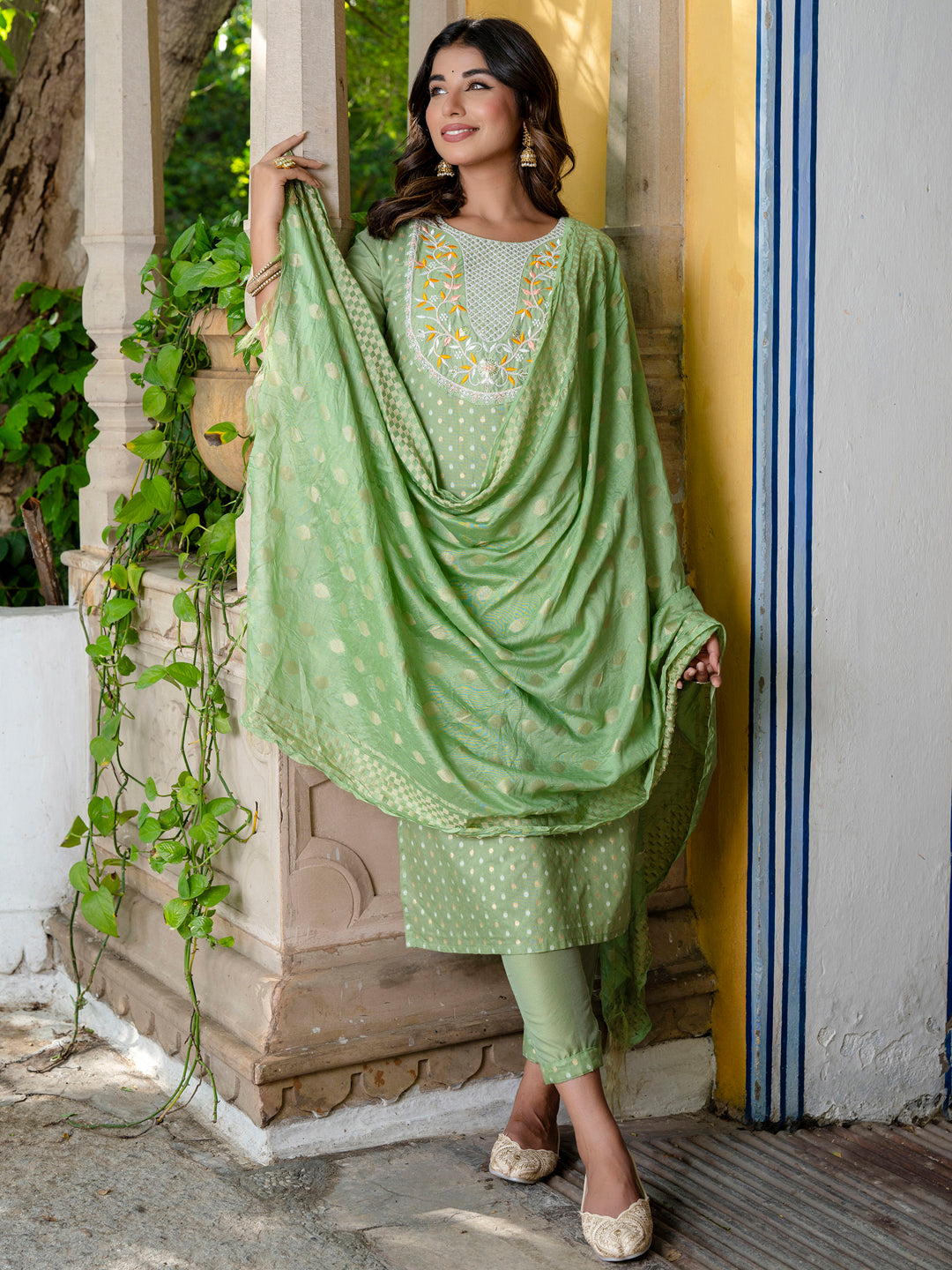 Varnika Chanderi Silk Kurta Set: Coding Embroidery, Party Wear Elegance