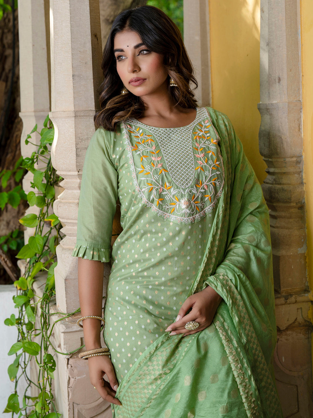 Varnika Chanderi Silk Kurta Set: Coding Embroidery, Party Wear Elegance
