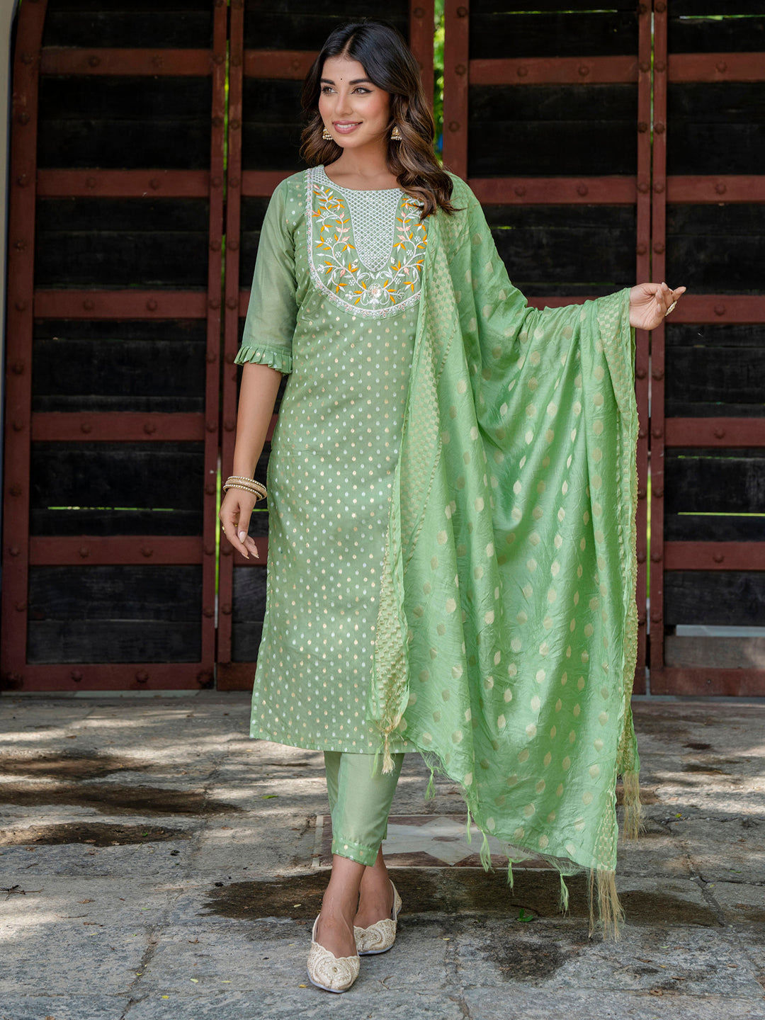 Varnika Chanderi Silk Kurta Set: Coding Embroidery, Party Wear Elegance