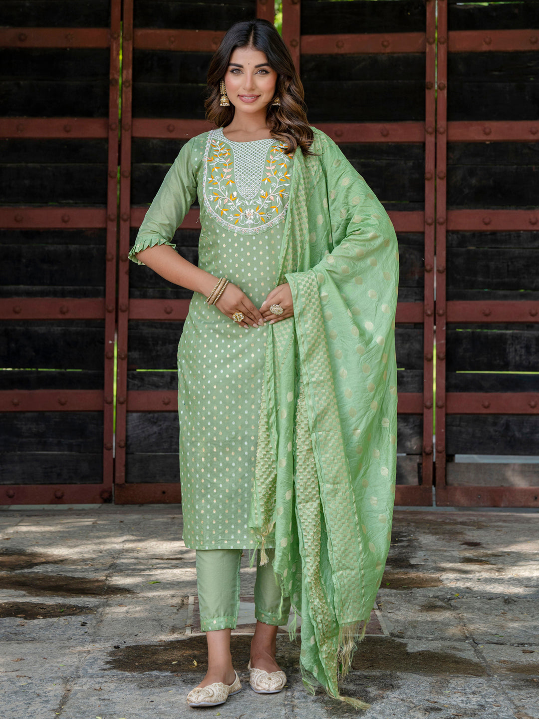 Varnika Chanderi Silk Kurta Set: Coding Embroidery, Party Wear Elegance