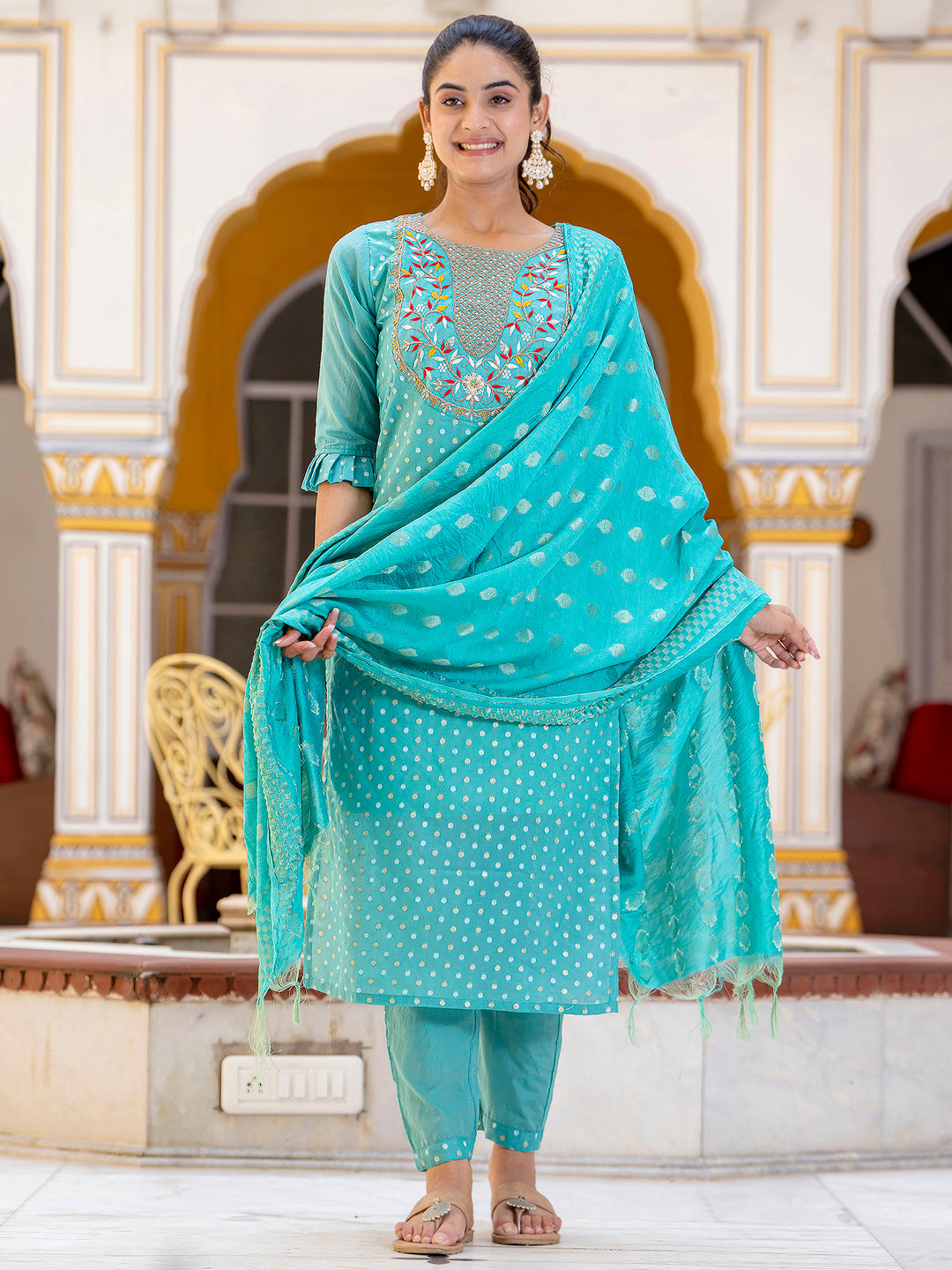 Varnika Chanderi Silk Kurta Set: Coding Embroidery, Party Wear Elegance