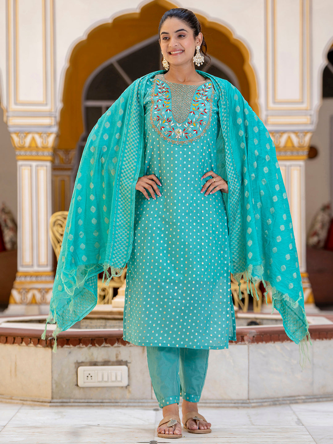 Varnika Chanderi Silk Kurta Set: Coding Embroidery, Party Wear Elegance
