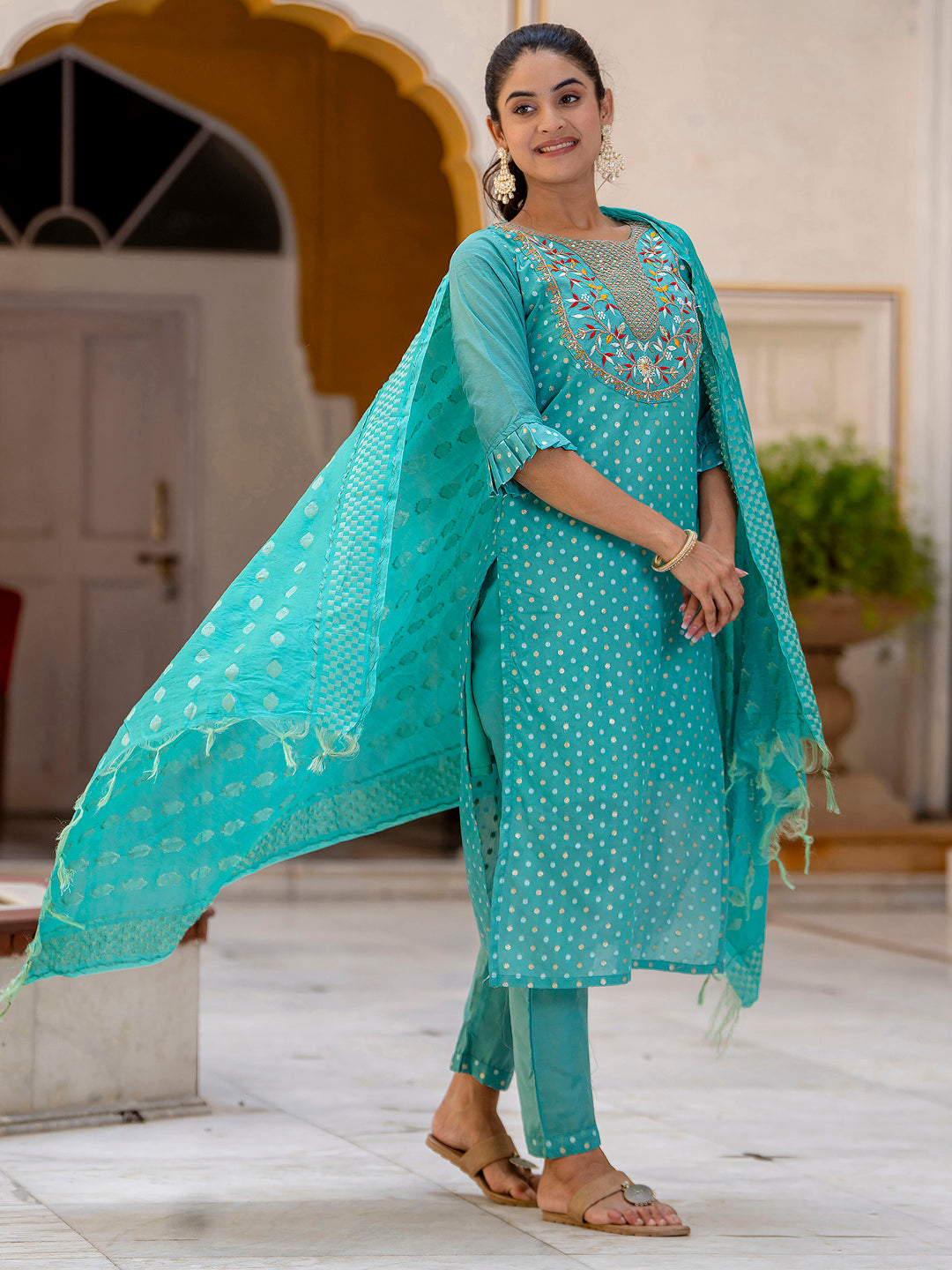 Varnika Chanderi Silk Kurta Set: Coding Embroidery, Party Wear Elegance