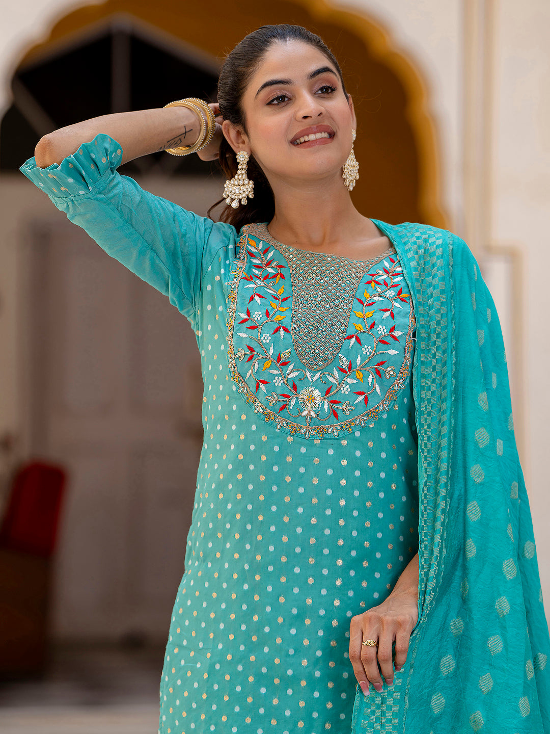 Varnika Chanderi Silk Kurta Set: Coding Embroidery, Party Wear Elegance