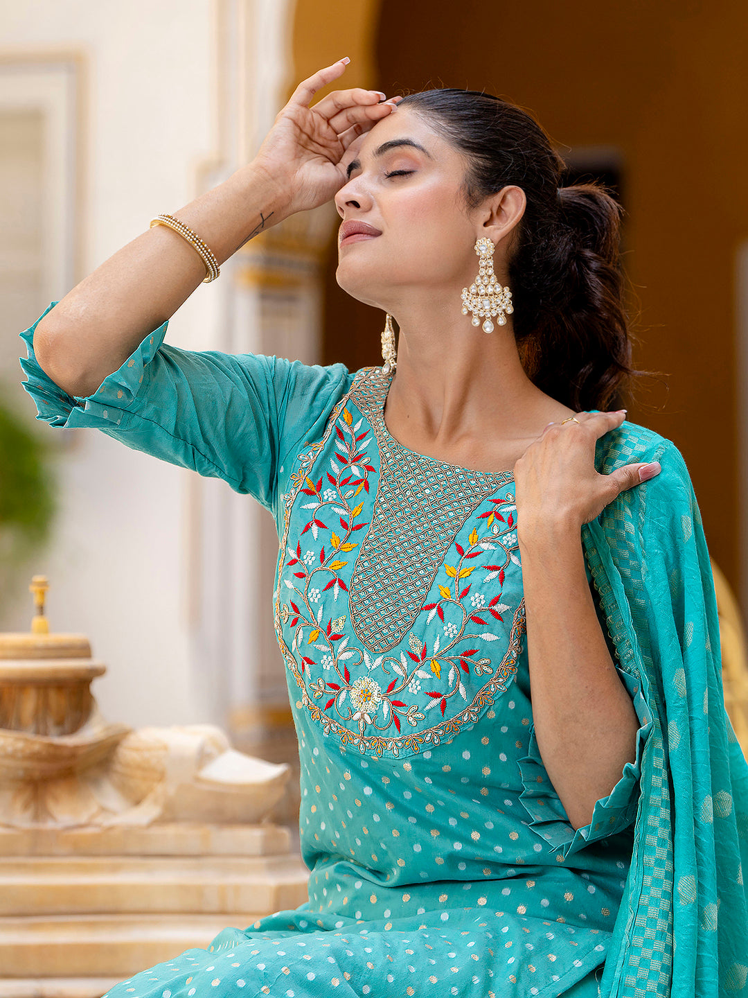 Varnika Chanderi Silk Kurta Set: Coding Embroidery, Party Wear Elegance