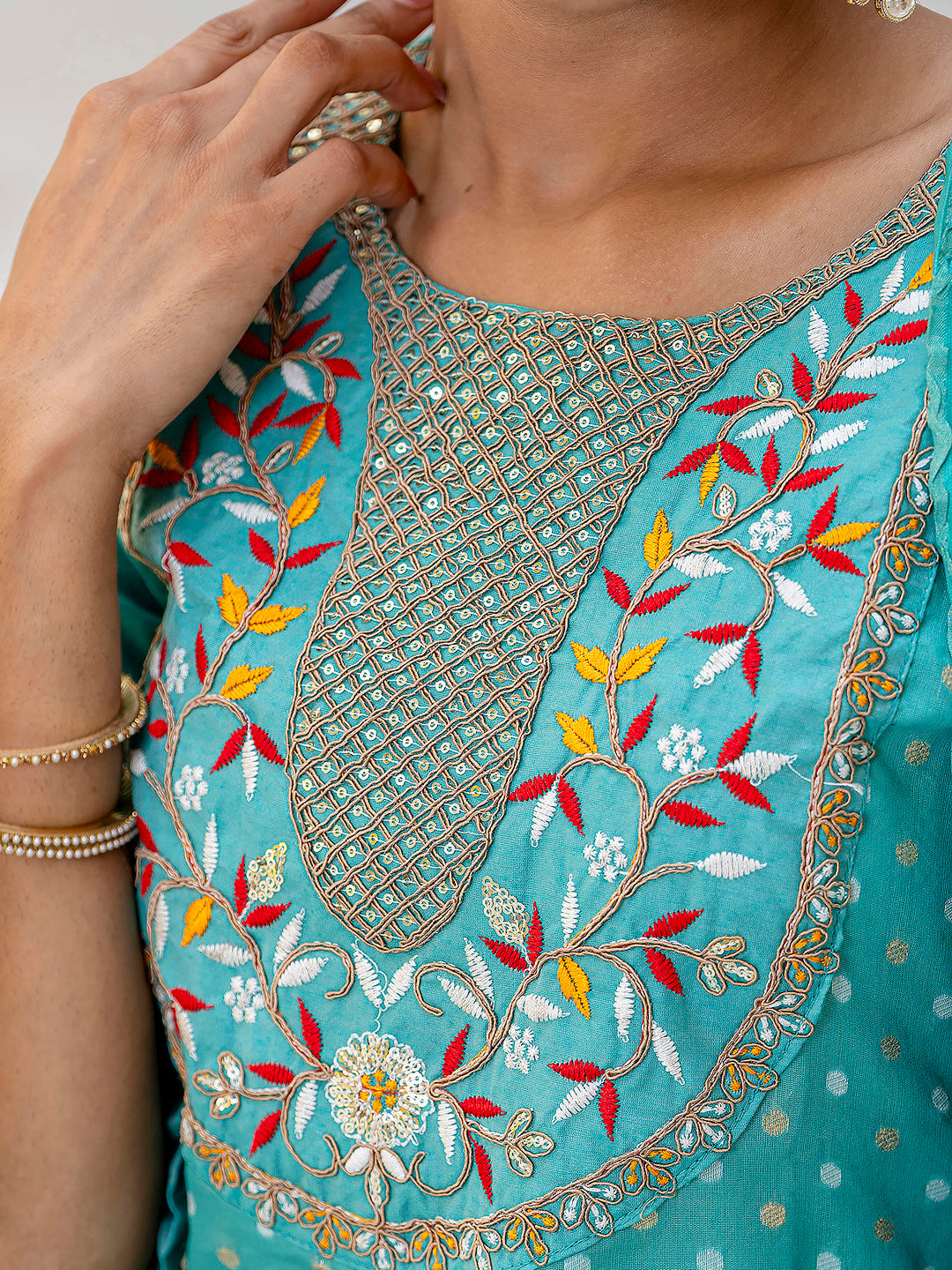 Varnika Chanderi Silk Kurta Set: Coding Embroidery, Party Wear Elegance