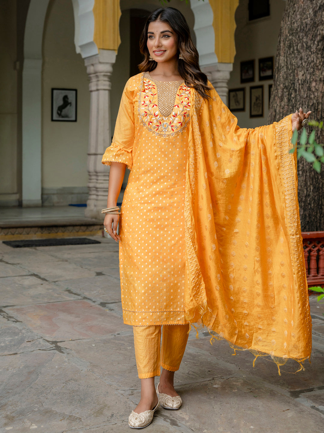 Girisha Chanderi Silk Kurta Set: Coding Embroidery, Party Wear Elegance