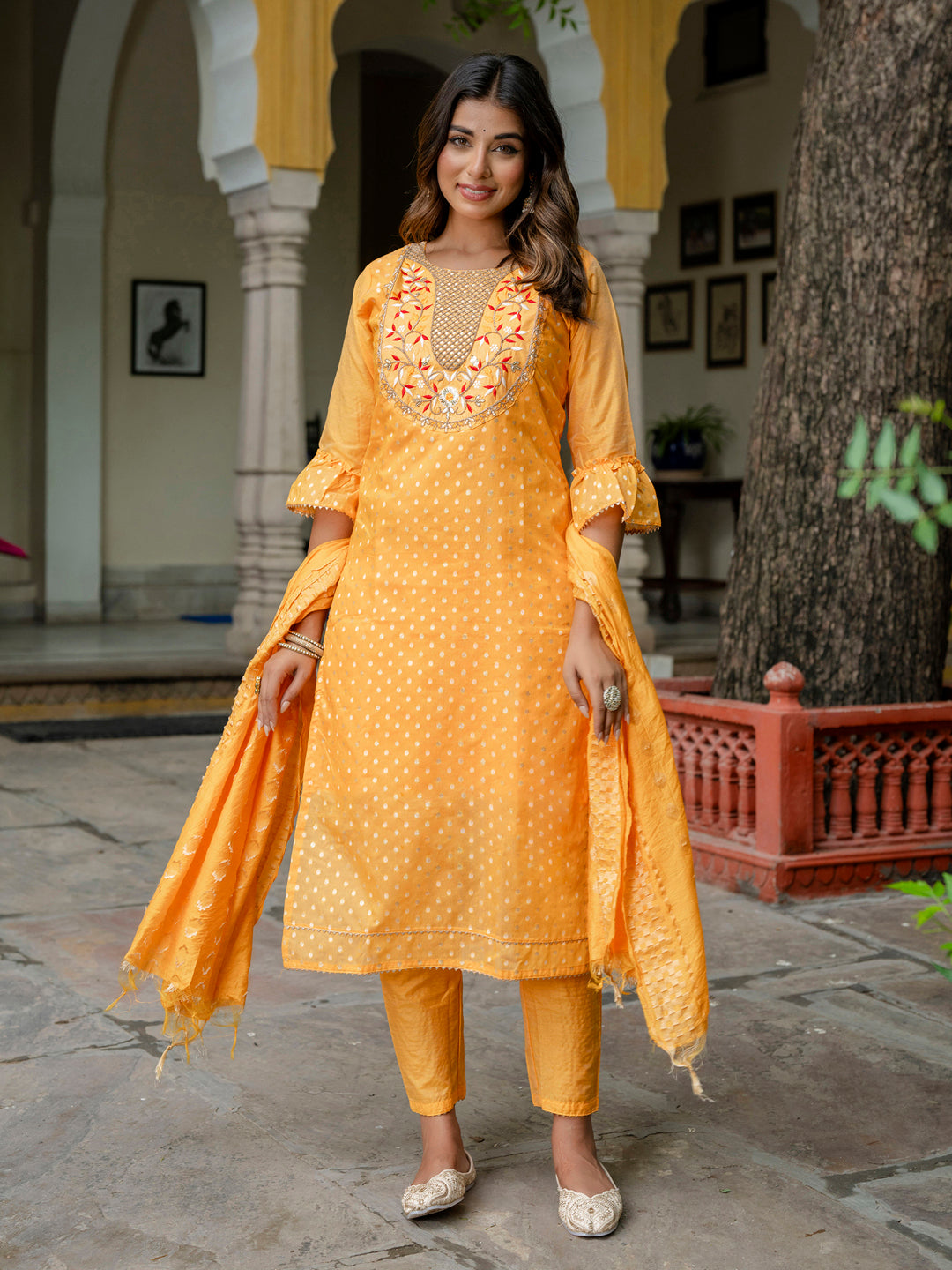 Girisha Chanderi Silk Kurta Set: Coding Embroidery, Party Wear Elegance