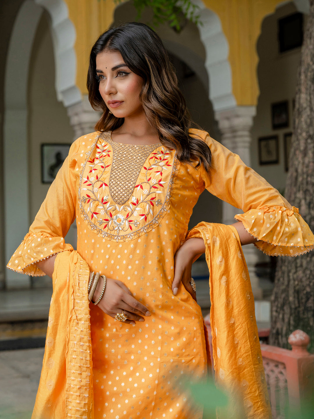 Girisha Chanderi Silk Kurta Set: Coding Embroidery, Party Wear Elegance