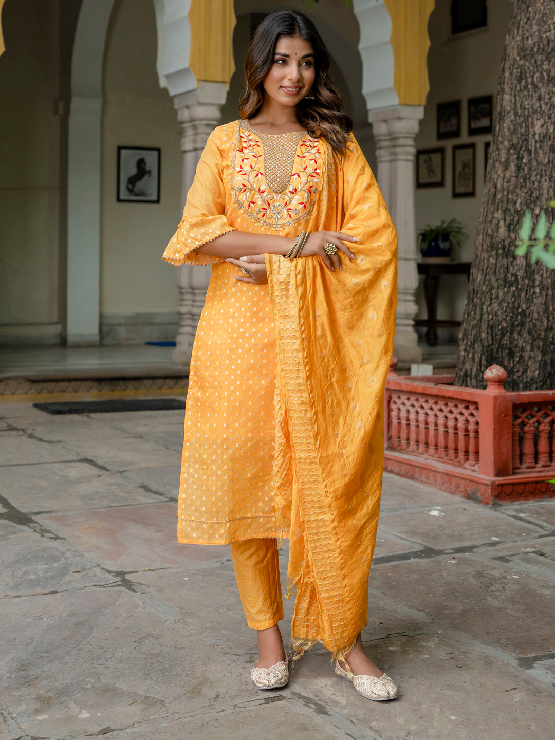 Girisha Chanderi Silk Kurta Set: Coding Embroidery, Party Wear Elegance