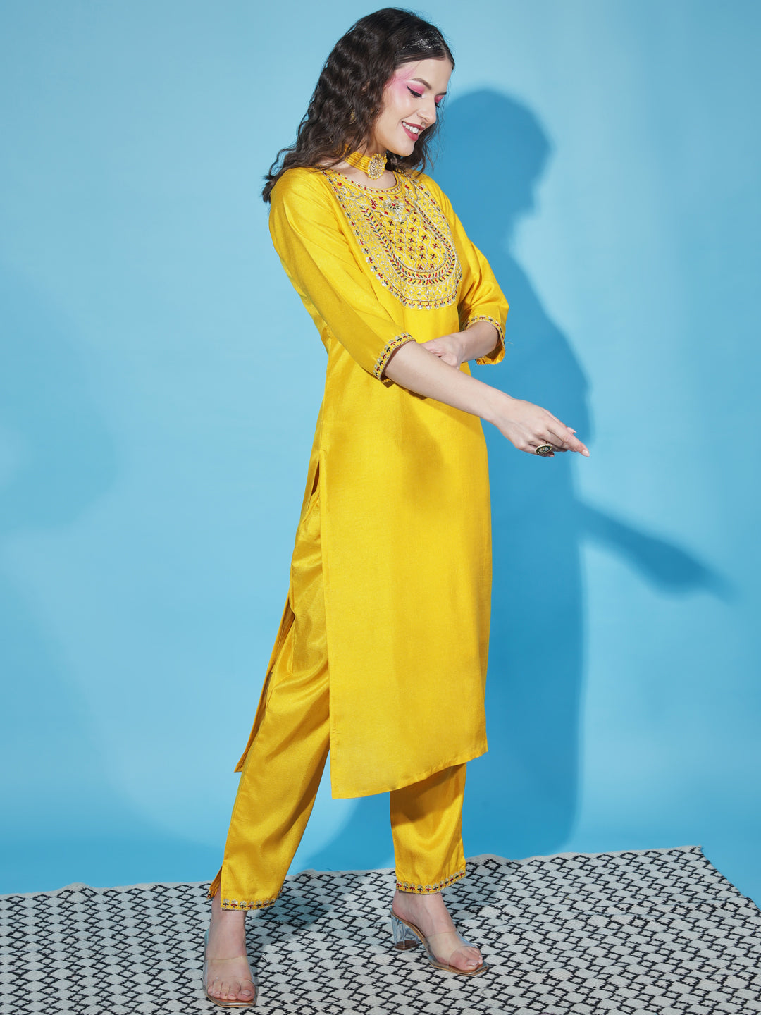 VredeVogel  Women Kurta and Trousers Pant Set Pure Silk Blend