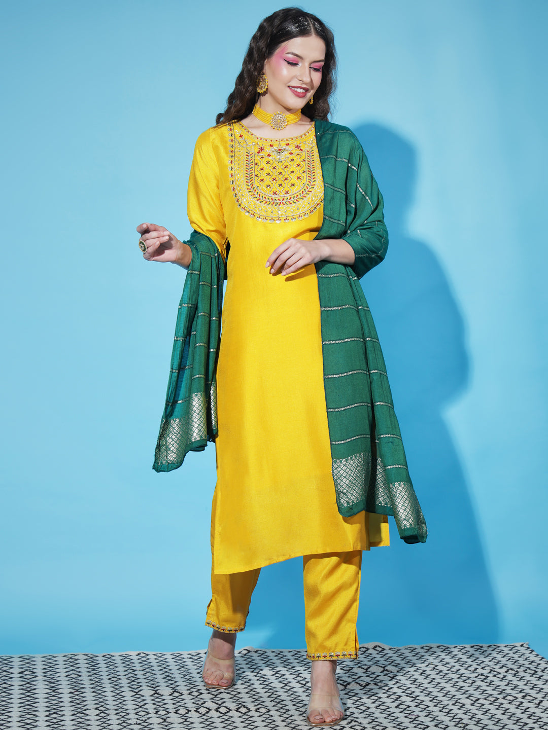 VredeVogel  Women Kurta and Trousers Pant Set Pure Silk Blend