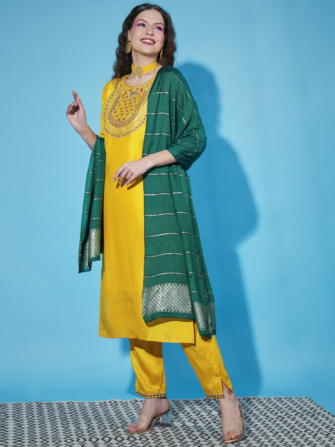 VredeVogel  Women Kurta and Trousers Pant Set Pure Silk Blend